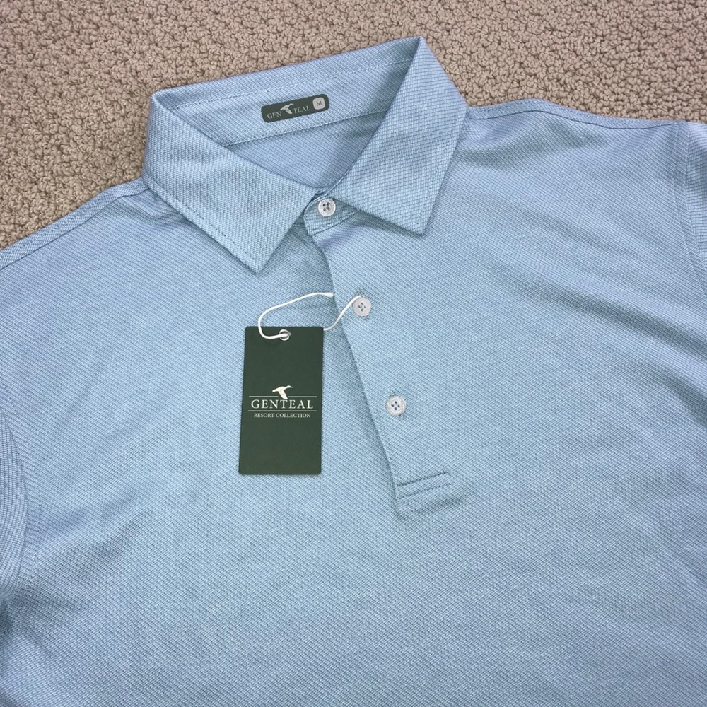GenTeal Resort Collection Scales Textured Polo Shirt Blue Mens Medium NWT Flaw